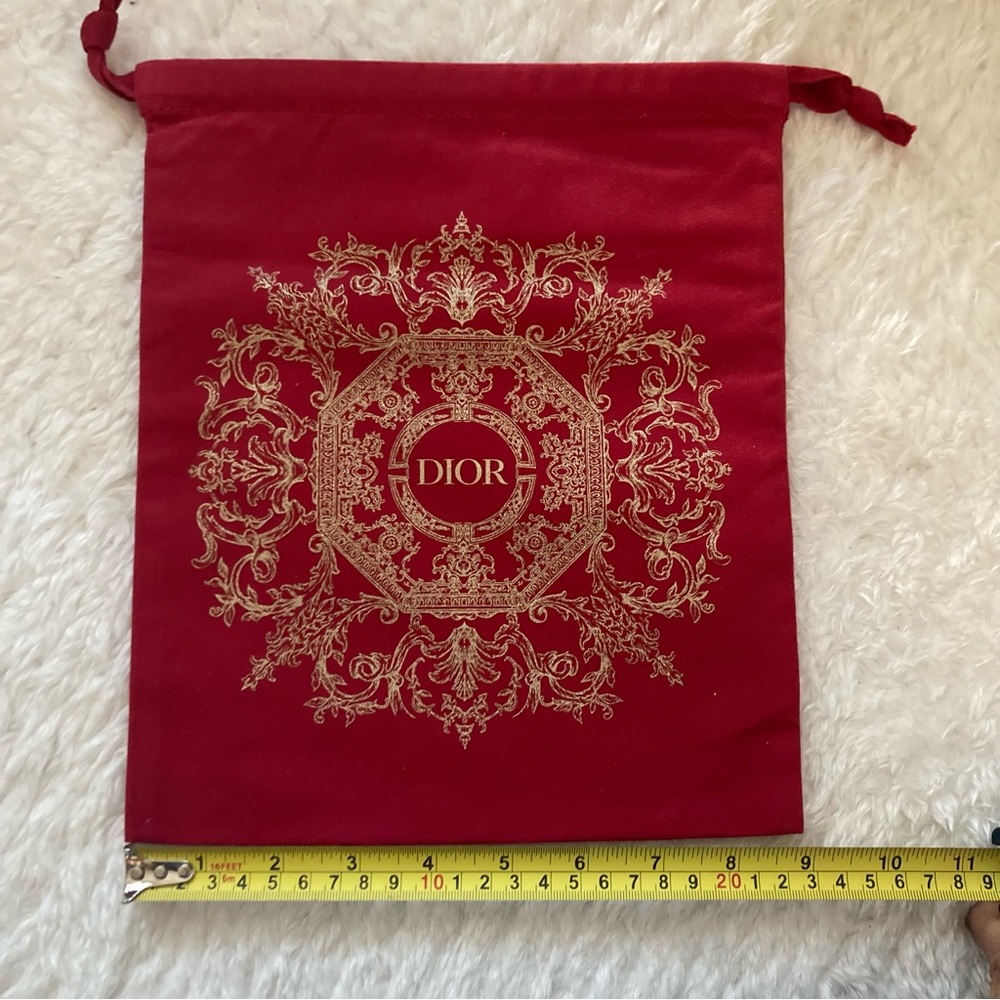 Dior drawstring fabric red pouch